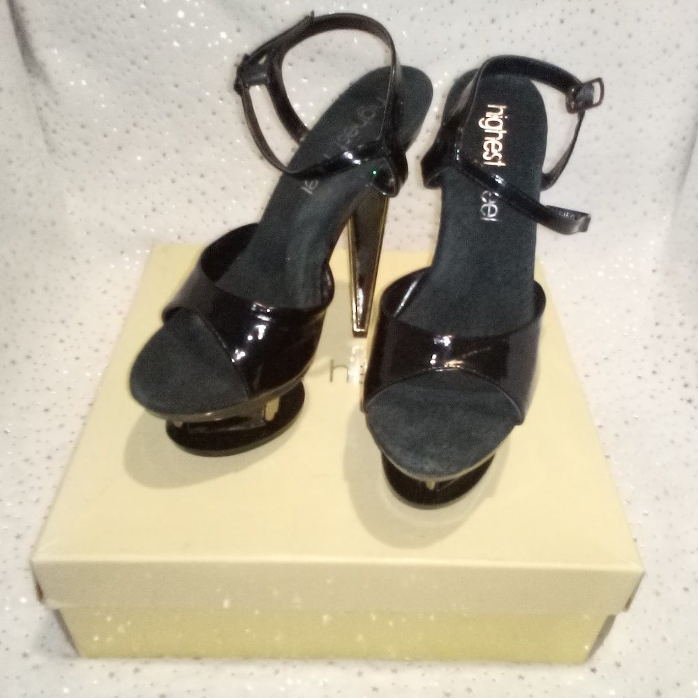 Highest Heels Spectrum-31 Platform Sandals, Black Pewter, 7 M US